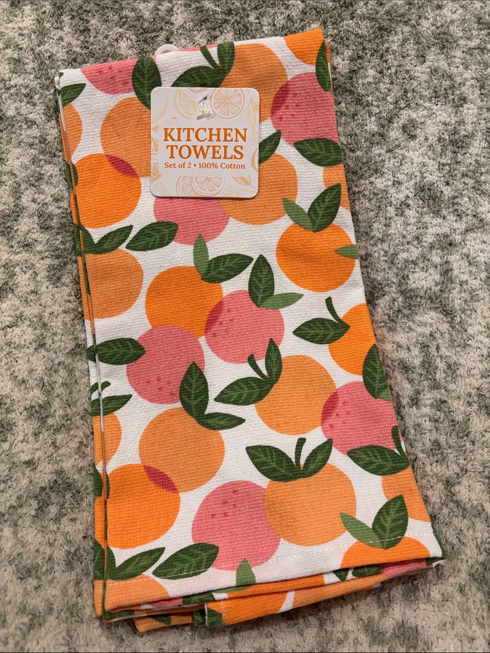 Colorful Citrus Kitchen Towels Set of 2 Oranges Grapefruit Print NWT Cotton